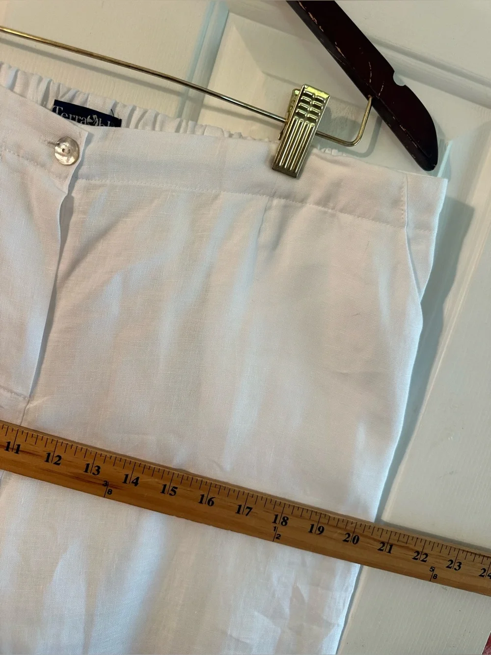 TERRA BLU XL 100% Linen Resort Coastal Made Italy White Crop Pant Beachy Natural